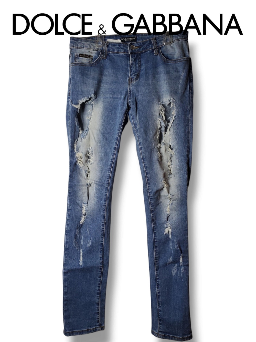 Dolce & Gabbana Distressed Skinny Jeans Blue Medium Wash Denim Size 44 Italy